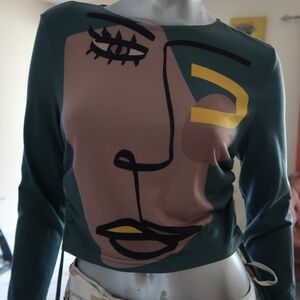 Abstract Face Print Long Sleeve Top